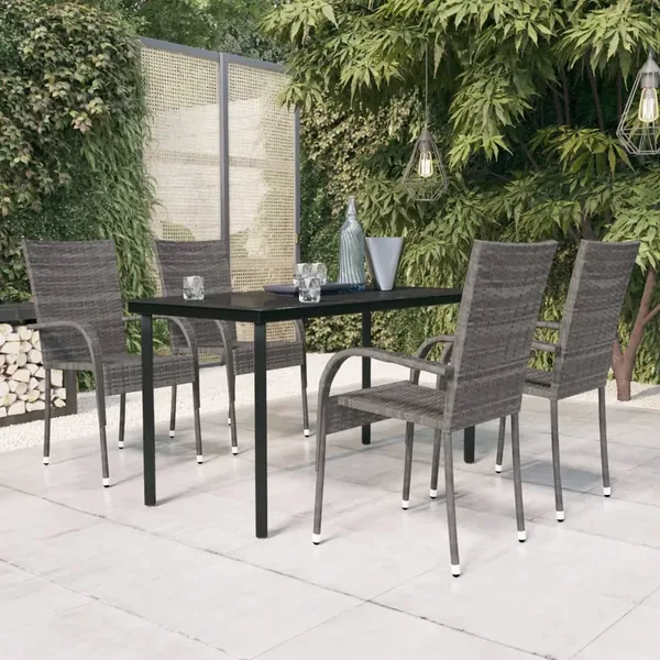 Ensemble à manger de jardin 5 pcs Gris et noir