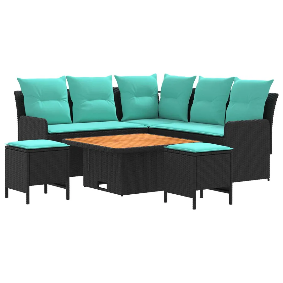 Ensembles de meubles 6 pcs Noir et turquoise Rotin PE - 2
