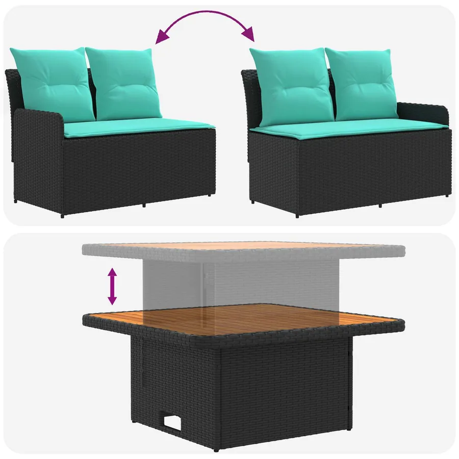 Ensembles de meubles 7 pcs Noir et turquoise Rotin PE - 10