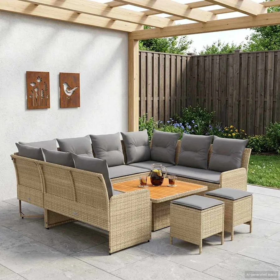 Ensembles de meubles 8 pcs Beige et Gris clair Rotin PE - 3