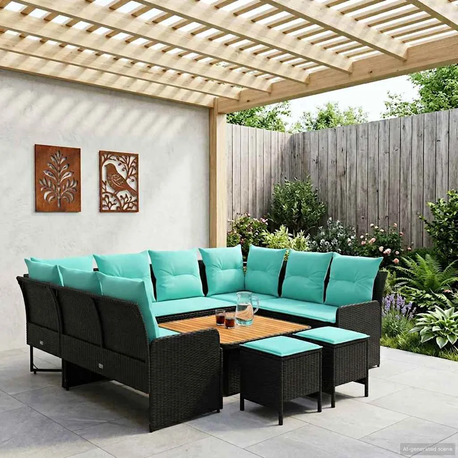 Ensembles de meubles 8 pcs Noir et turquoise Rotin PE