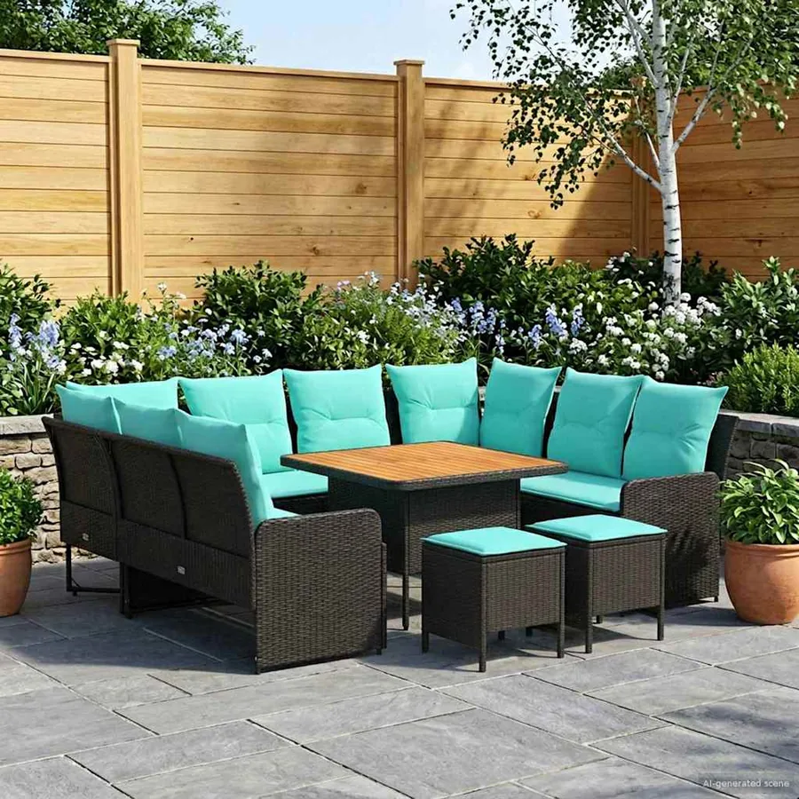 Ensembles de meubles 8 pcs Noir et turquoise Rotin PE - 3