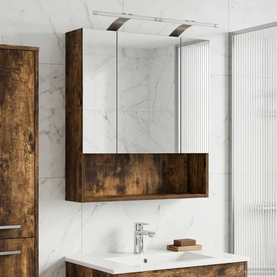 Armoire Miroir de Salle de Bain Chêne fumé 60 x 14.5 x 70 cm