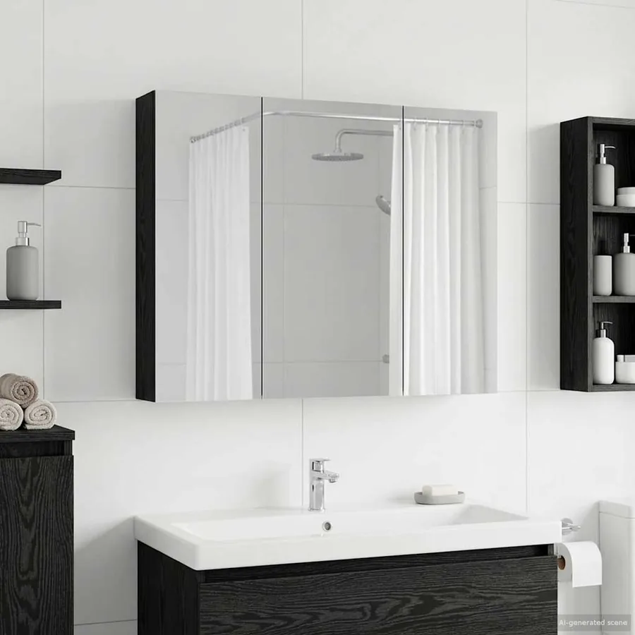 Armoire Miroir de Salle de Bain Chêne noir 100 x 14,5 x 70 cm