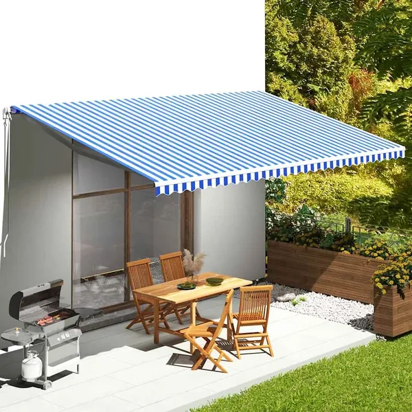 Tissu de remplacement pour auvent bleu et blanc 6x3,5 m polyester