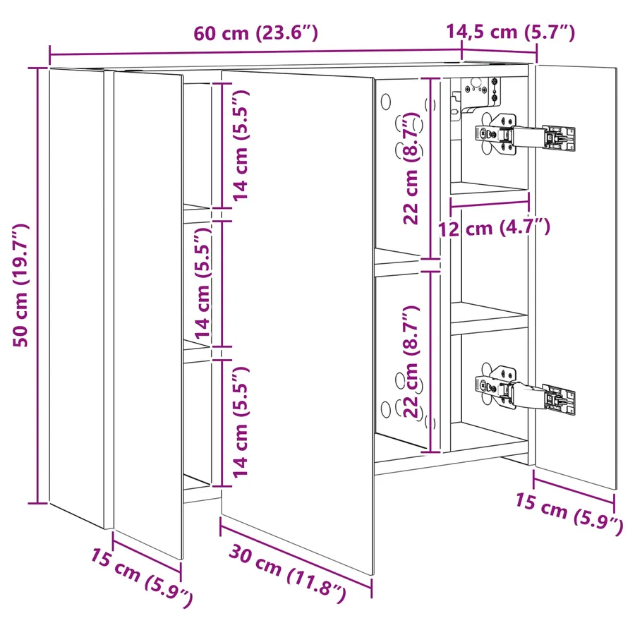 Armoire Miroir de Salle de Bain Chêne Sonoma 60 x 14,5 x 50 cm - 11