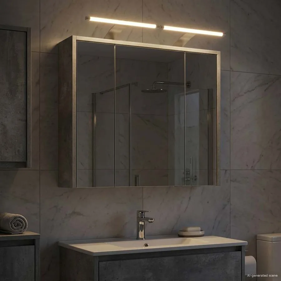 Armoire Miroir de Salle de Bain Gris béton 63,5 x 16 x 62,5 cm