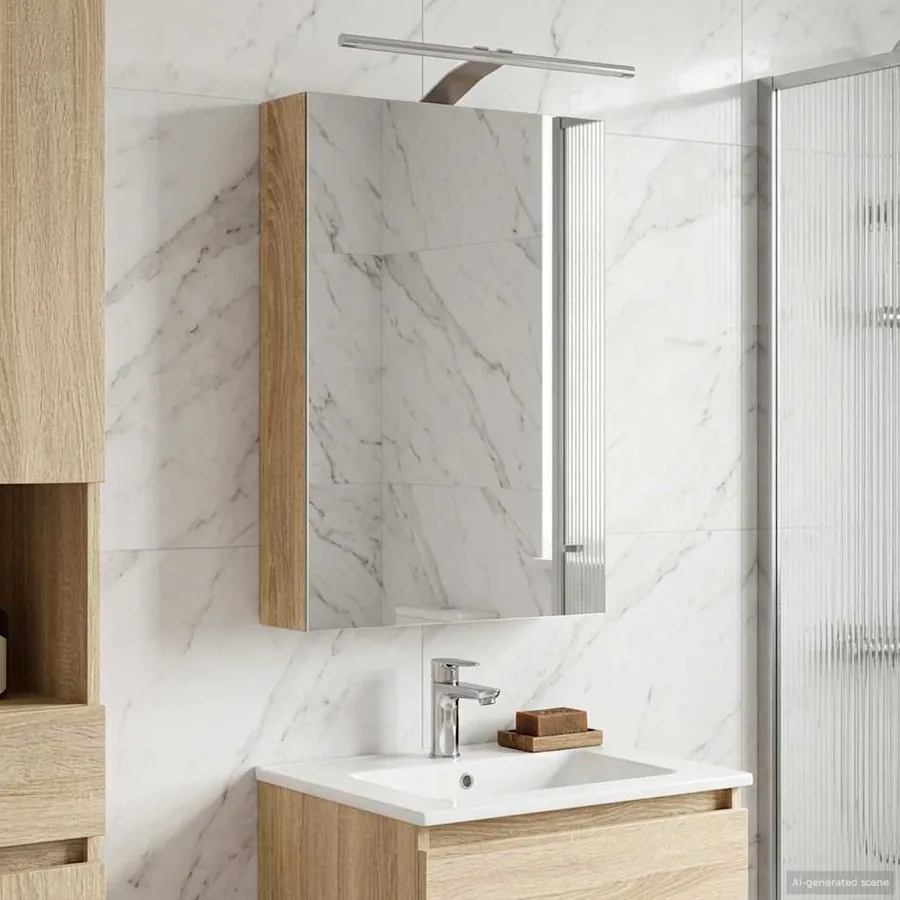 Armoire Miroir de Salle de Bain avec étagère Chêne Sonoma
