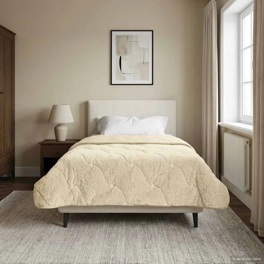 Duvet d'hiver Crème 155 x 200 cm Microfibre et polaire Teddy