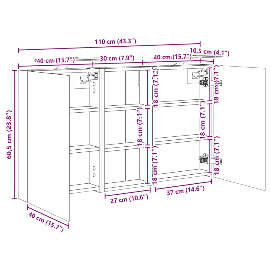 Ensemble de Meubles de Salle de Bain 3 pcs 110 x 10,5 x 60,5 cm - 13