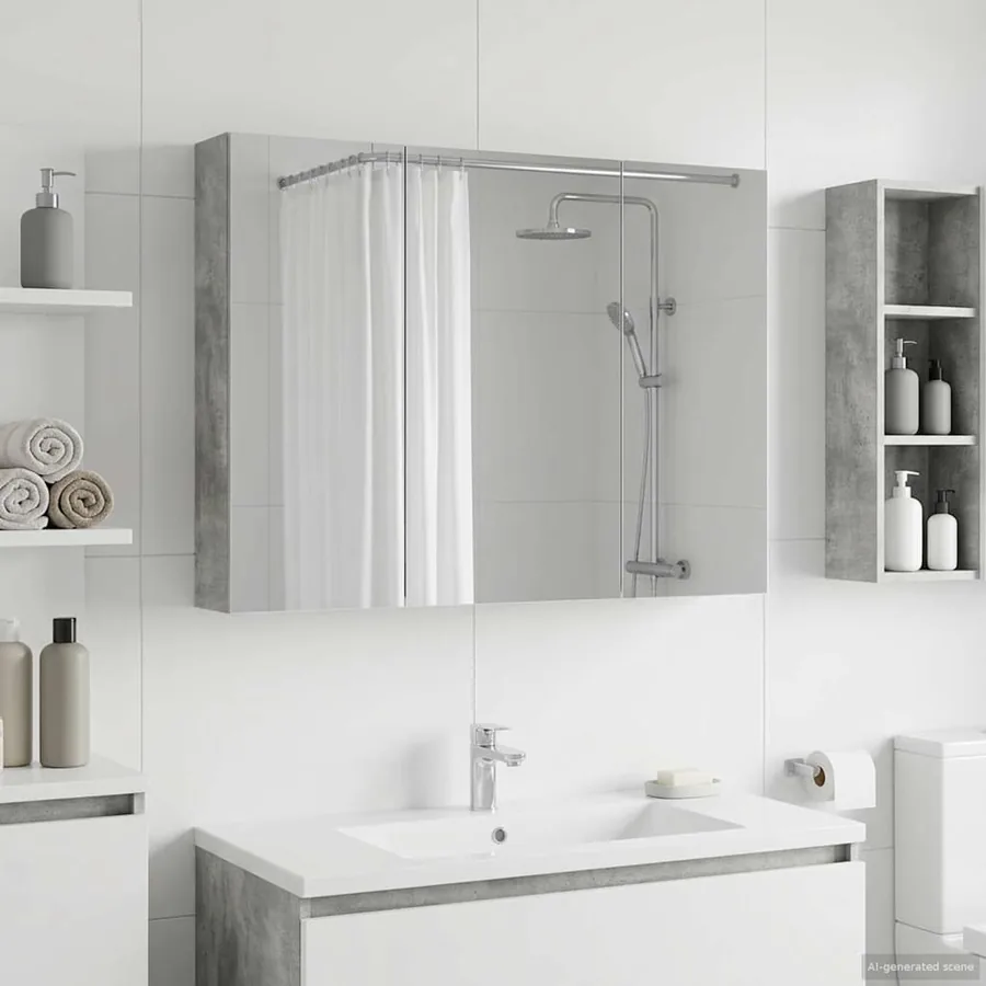 Armoire Miroir de Salle de Bain Gris béton 100 x 14,5 x 70 cm