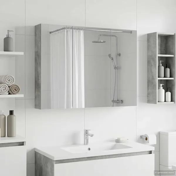 Armoire Miroir de Salle de Bain Gris béton 100 x 14,5 x 70 cm