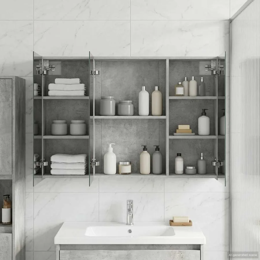 Armoire Miroir de Salle de Bain Gris béton 100 x 14,5 x 70 cm - 4