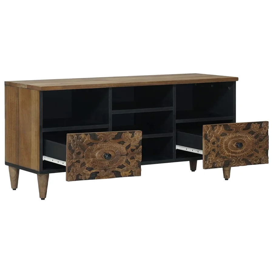 Meuble TV Marron 100 x 33,5 x 46 cm Bois de mangue massif - 2