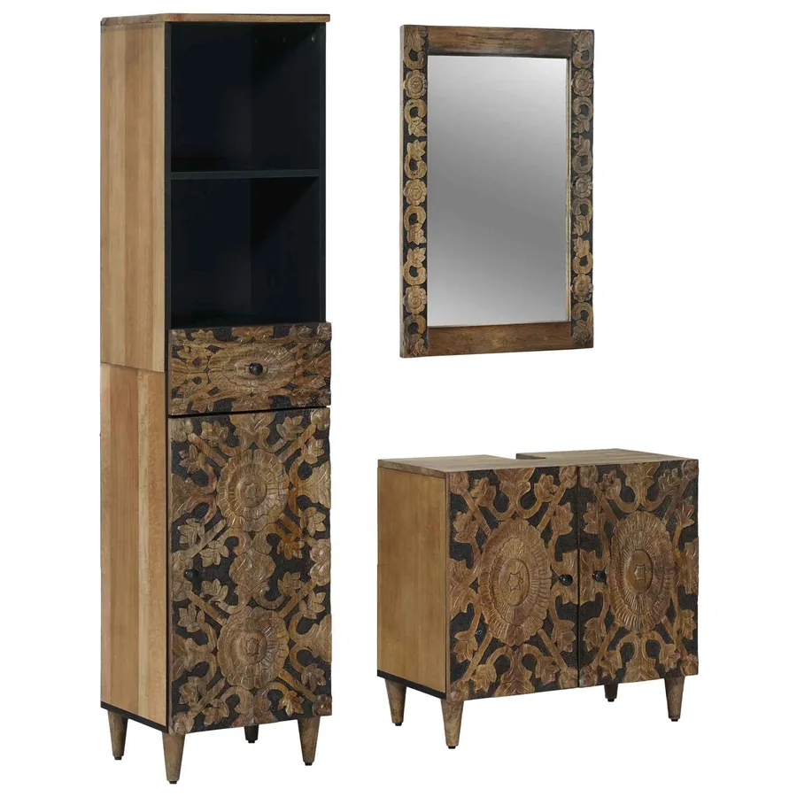Ensemble de mobilier de salle de bain avec tiroir 3 pcs Marron