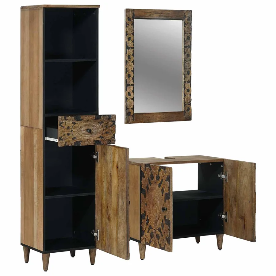 Ensemble de mobilier de salle de bain avec tiroir 3 pcs Marron - 2