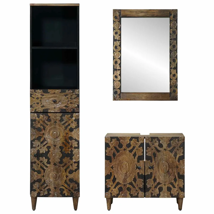 Ensemble de mobilier de salle de bain avec tiroir 3 pcs Marron - 6