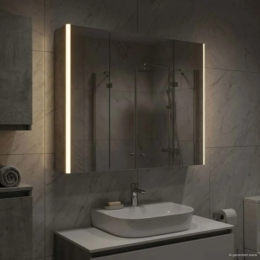 Armoire Miroir de Salle de Bain Gris béton 83,5 x 15,5 x 70 cm