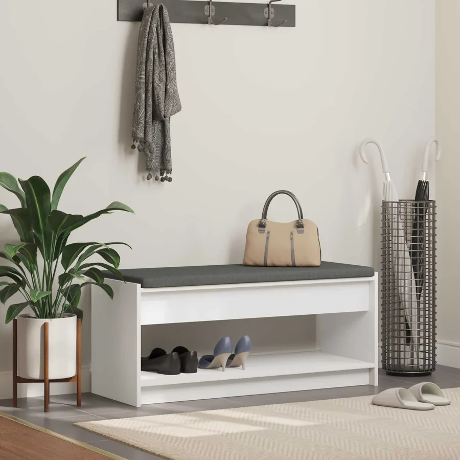 Banc d'entrée Blanc 103 x 38 x 45 cm Bois Ingénierie et Tissu