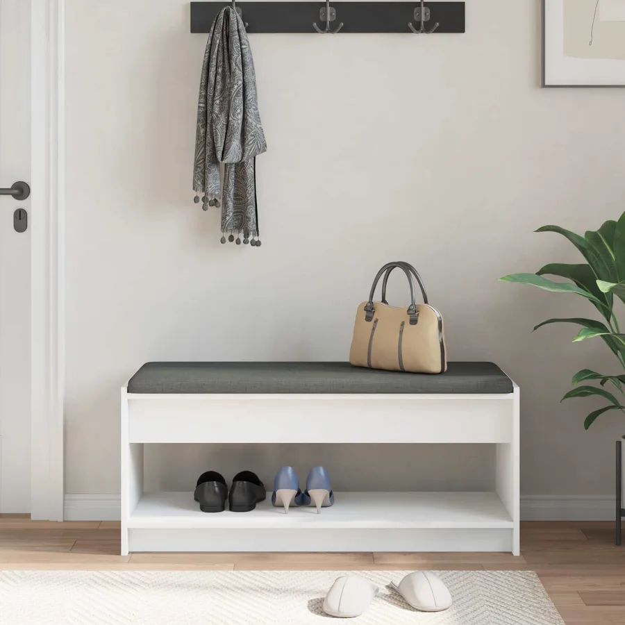 Banc d'entrée Blanc 103 x 38 x 45 cm Bois Ingénierie et Tissu - 4