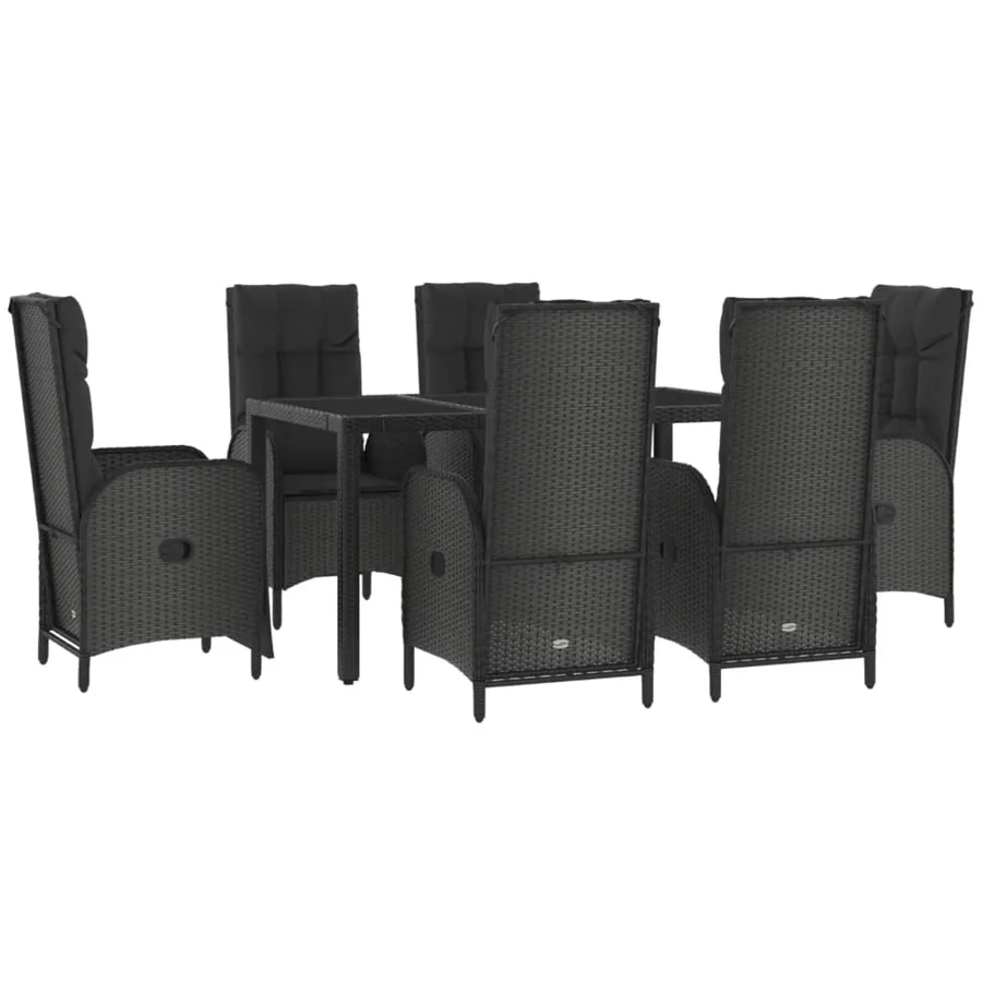 Ensemble à manger de jardin coussins 7pcs Noir Résine tressée - 3