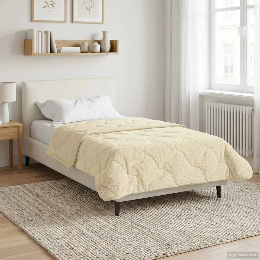 Duvet d'hiver Crème 155 x 220 cm Microfibre et polaire Teddy