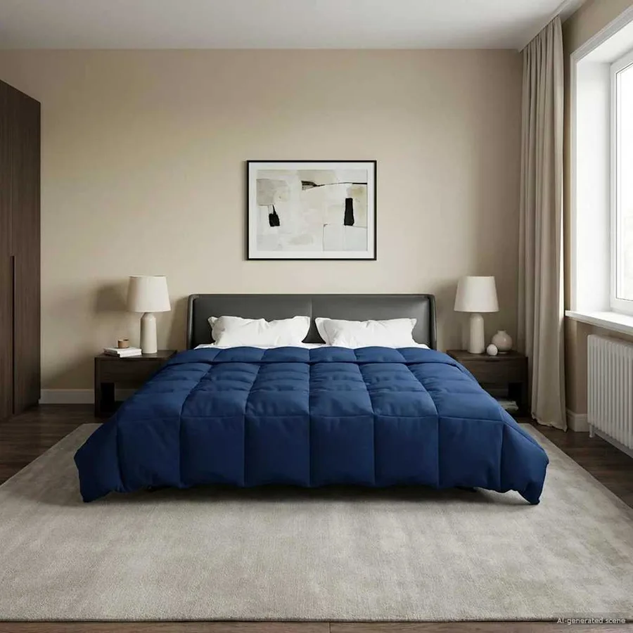 Duvet d'été simple Matelassé Bleu foncé 200 x 200 cm Microfibre - 4