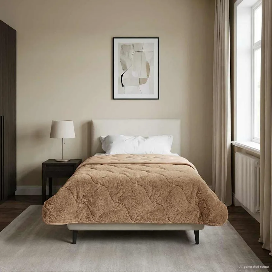 Duvet d'hiver Taupe 155 x 220 cm Microfibre et polaire Teddy - 4