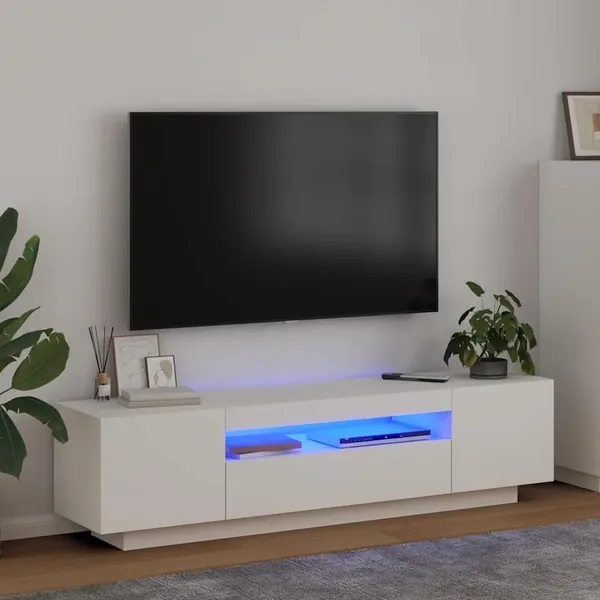 Meuble TV avec lumières LED blanc 160x35x40 cm