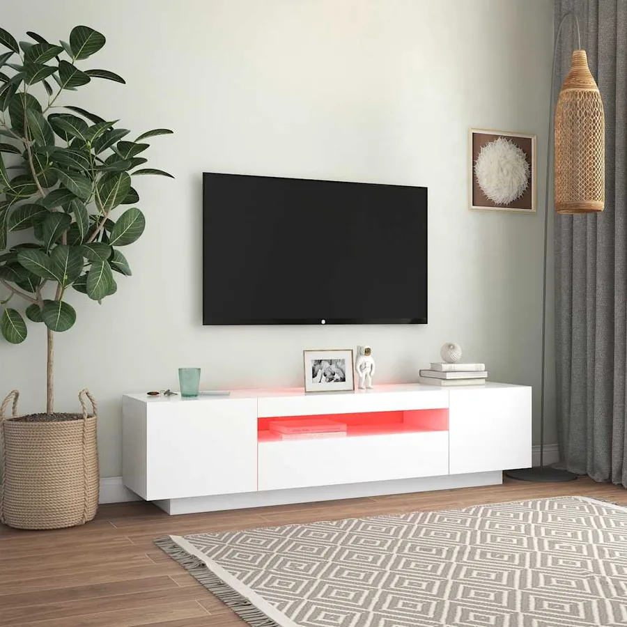 Meuble TV avec lumières LED blanc 160x35x40 cm - 3