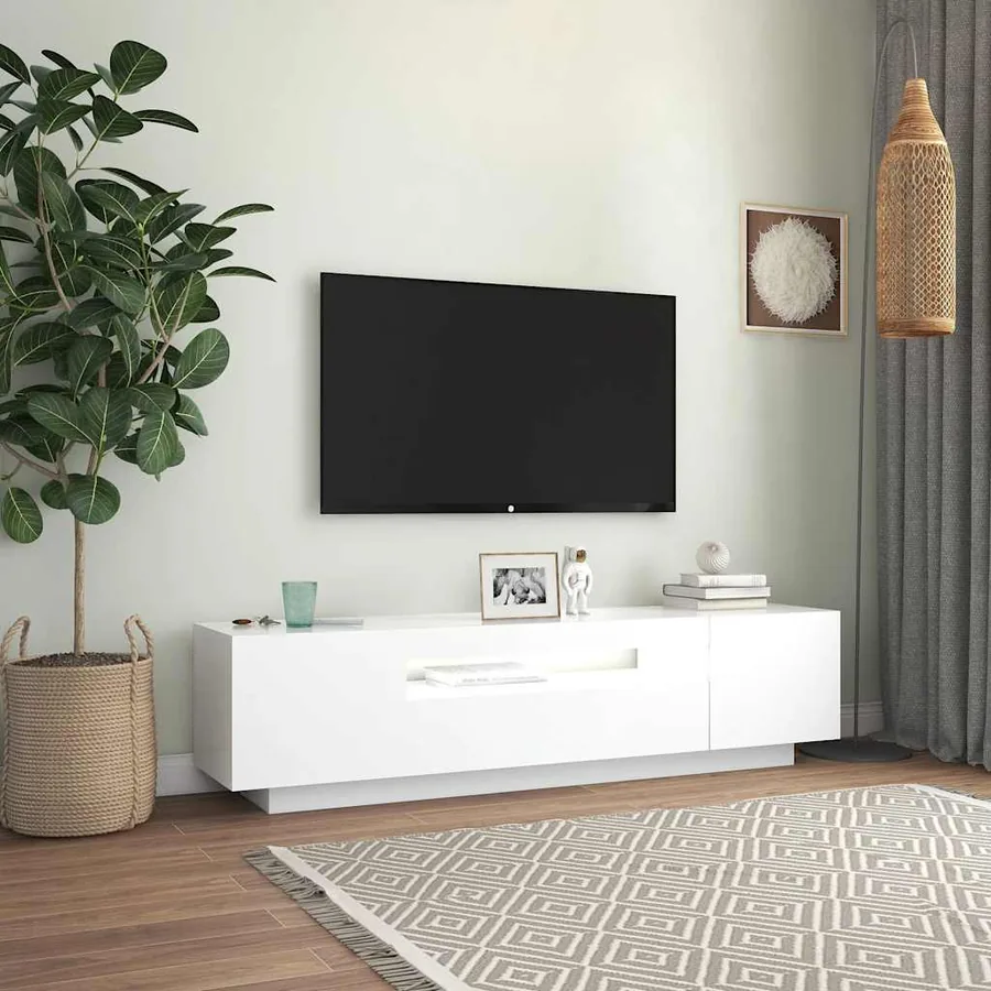 Meuble TV avec lumières LED blanc 160x35x40 cm - 4