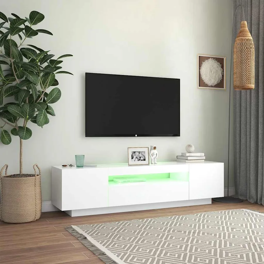 Meuble TV avec lumières LED blanc 160x35x40 cm - 5