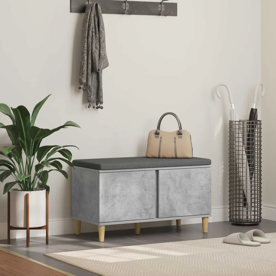 Banc d'entrée avec coussin Gris Béton 80 x 38 x 46 cm