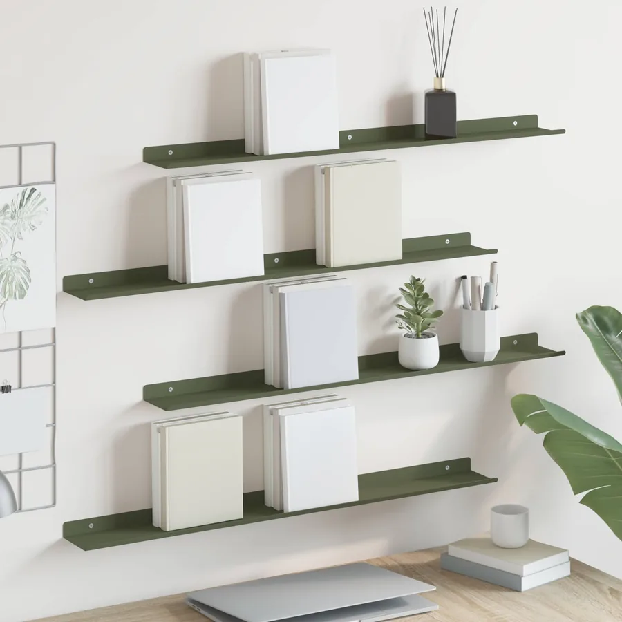 Étagère flottante 4 pcs Vert olive 80 x 9 x 2,5 cm Acier