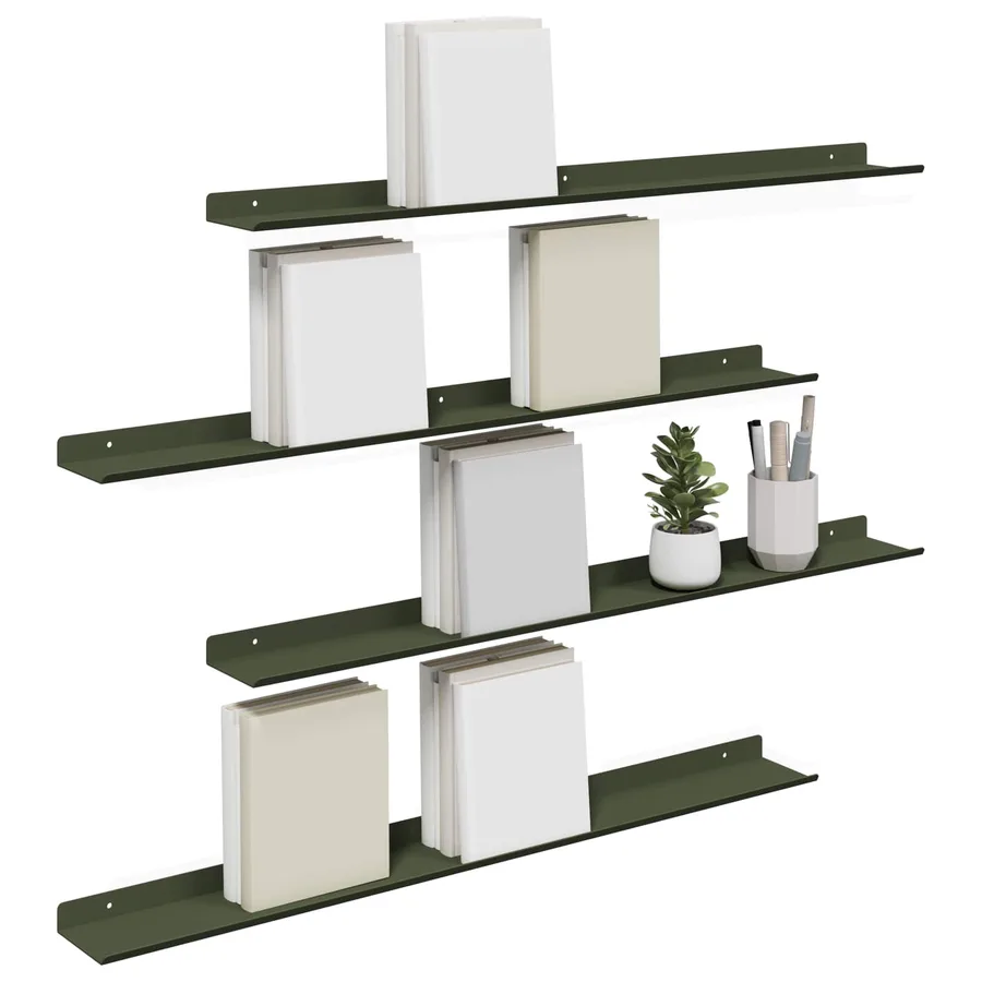Étagère flottante 4 pcs Vert olive 80 x 9 x 2,5 cm Acier - 3