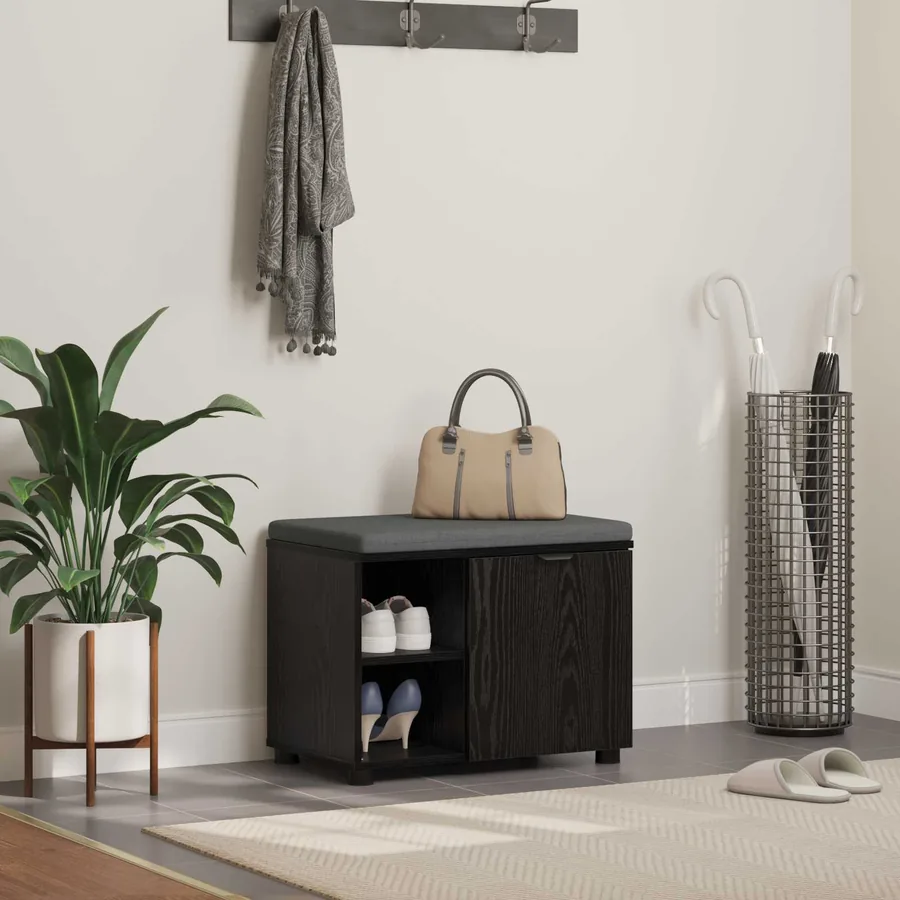 Banc d'entrée avec coussin Chêne Noir 60 x 38 x 46 cm