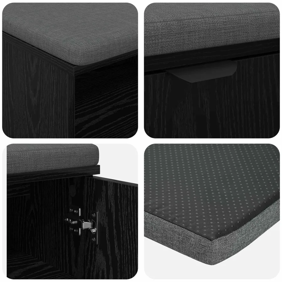 Banc d'entrée avec coussin Chêne Noir 60 x 38 x 46 cm - 9