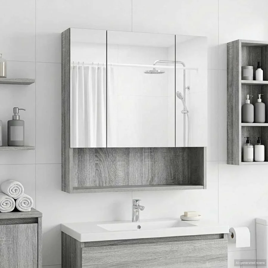 Armoire Miroir de Salle de Bain Gris Sonoma 60 x 14.5 x 70 cm