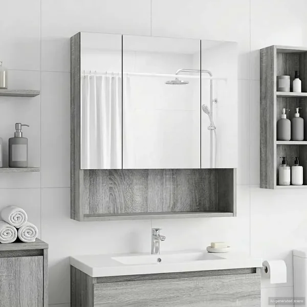 Armoire Miroir de Salle de Bain Gris Sonoma 60 x 14.5 x 70 cm