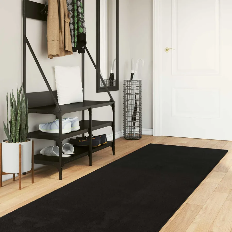 Tapis doux à poils moyens et lavable HUARTE Noir 400 x 80 cm