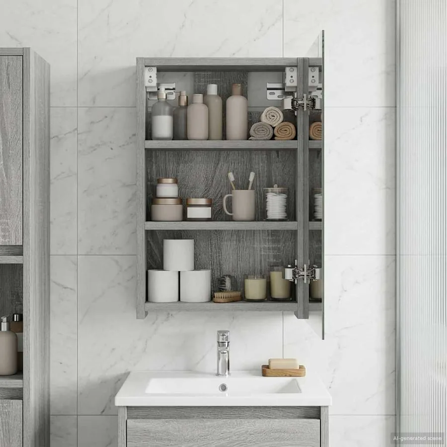 Armoire Miroir de Salle de Bain Gris Sonoma 30 x 10,5 x 50 cm