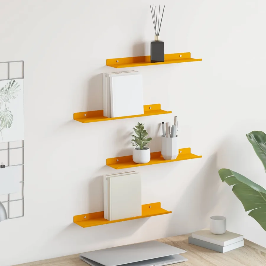 Étagère flottante 4 pcs Jaune moutarde 40 x 8,5 x 2,5 cm Acier