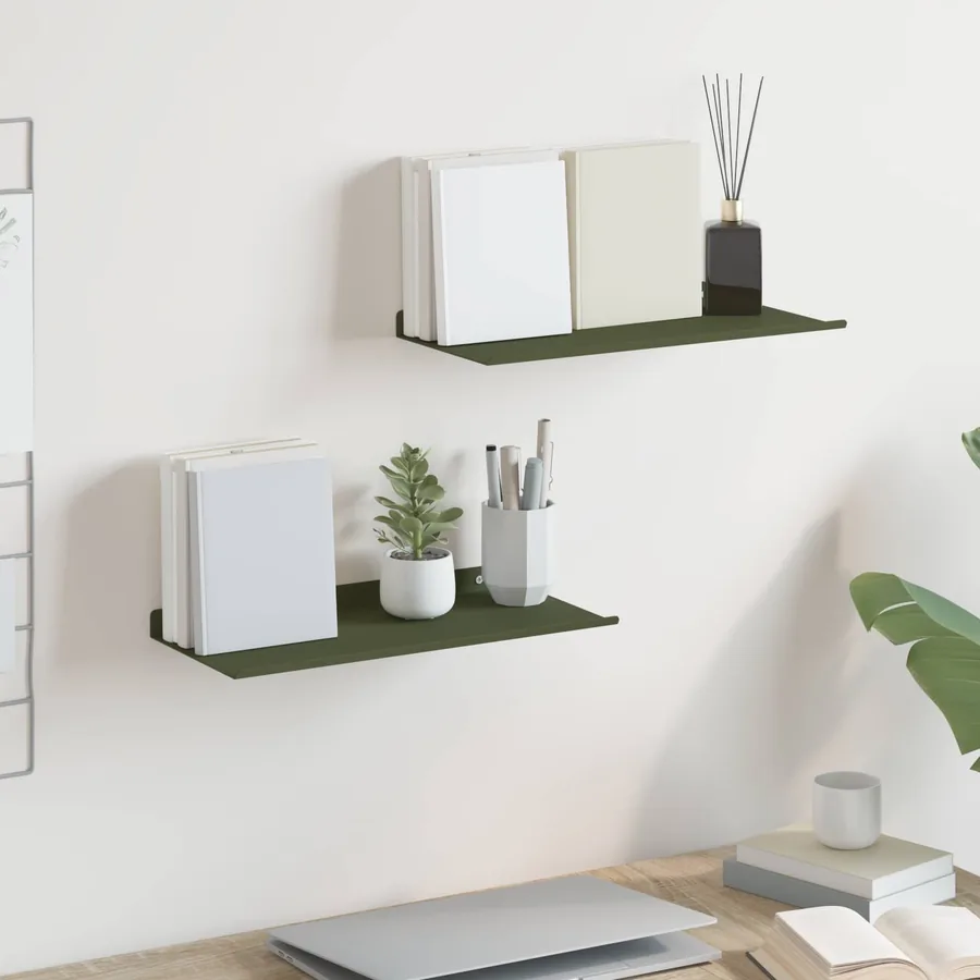 Étagère flottante 2 pcs Vert olive 40 x 18 x 2,5 cm Acier