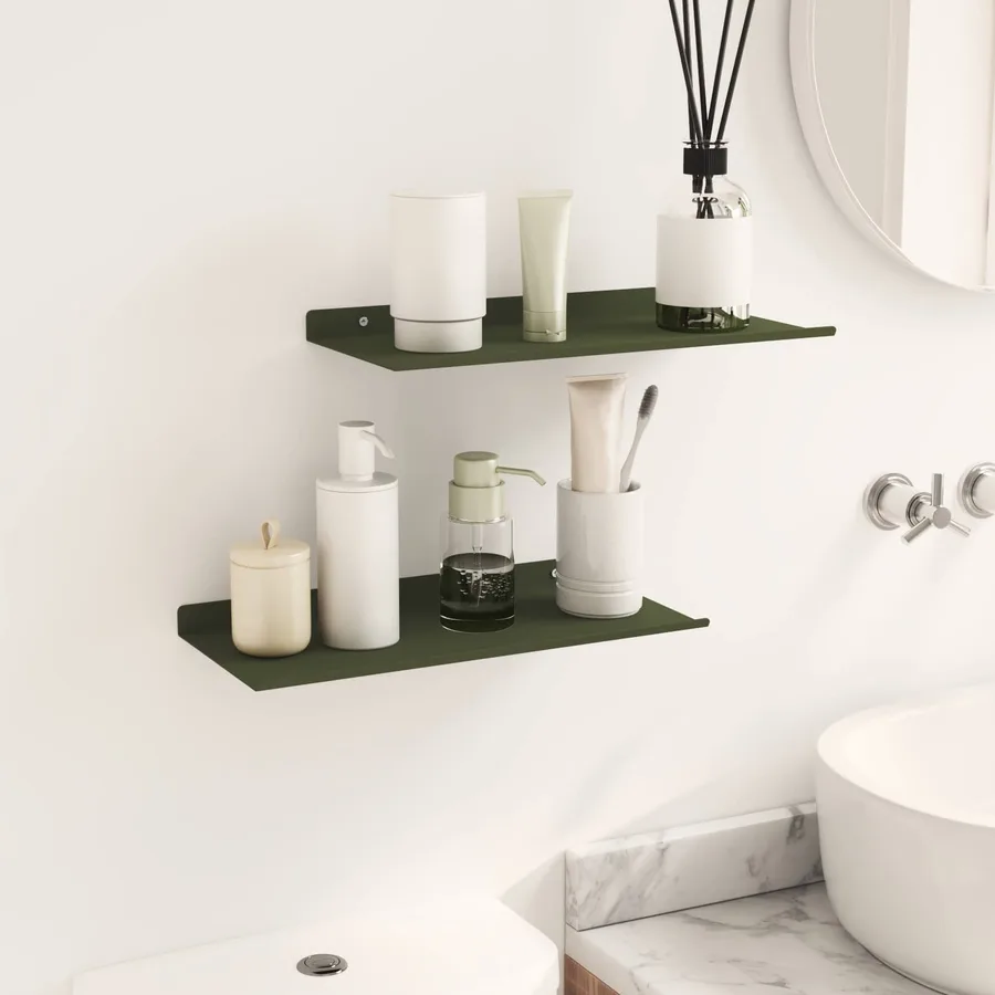 Étagère flottante 2 pcs Vert olive 40 x 18 x 2,5 cm Acier - 4