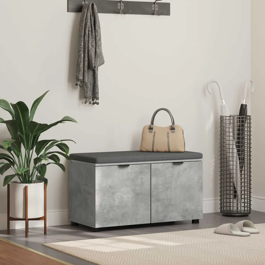 Banc d'entrée avec coussin Gris Béton 80 x 38 x 46 cm