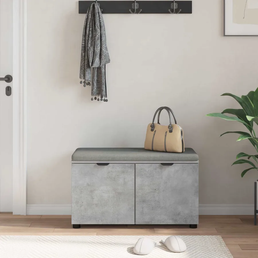 Banc d'entrée avec coussin Gris Béton 80 x 38 x 46 cm - 4