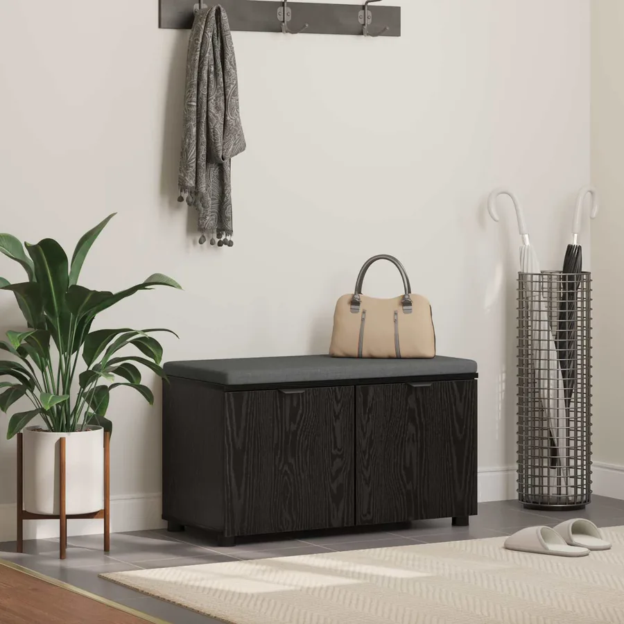 Banc d'entrée avec coussin Chêne Noir 80 x 38 x 46 cm