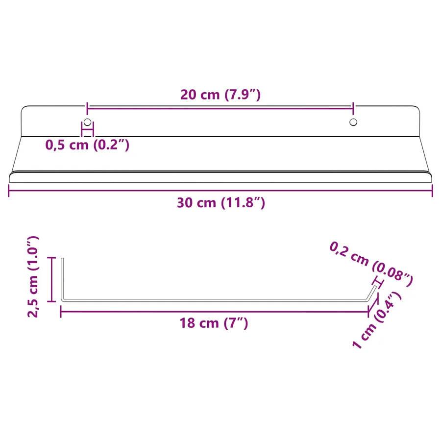 Étagère flottante 2 pcs Anthracite 30 x 18 x 2,5 cm Acier - 12