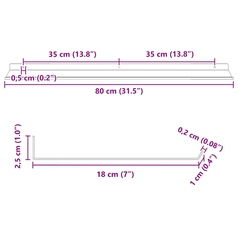 Étagère flottante 4 pcs Rose 80 x 18 x 2,5 cm Acier - 12