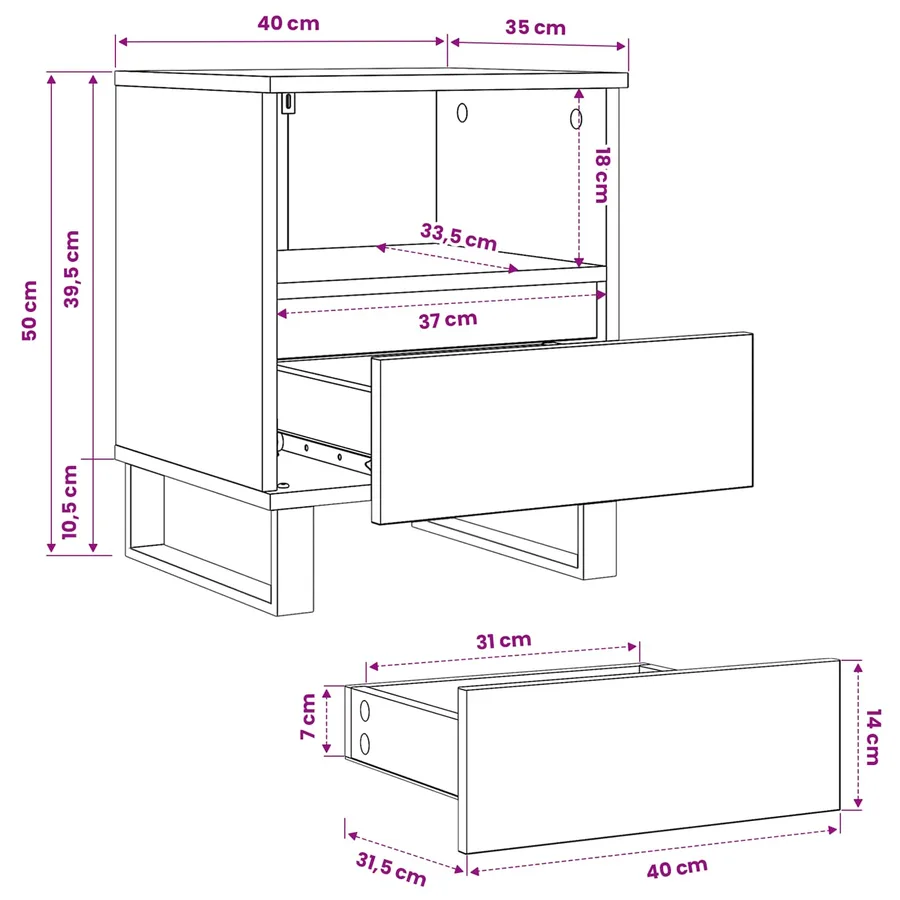 Armoire de lit Chêne noir 40 x 35 x 50 cm Bois d'ingénierie - 10